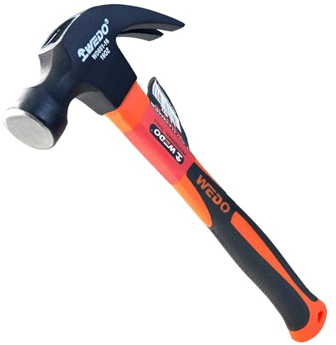WEDO Marteau à griffes,Marteau de Charpentier,450g(16oz),manche en Fibre de Verre,acier au carbone,Longue 320mm,Marteaux de Mécanicien