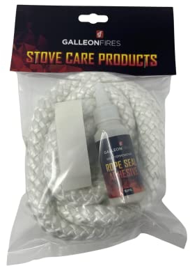 15mm White Stove Rope Kit 2m for Stove Door Seal with Large 50ml Glue & Tape - Heat Resistant 2m x 15mm