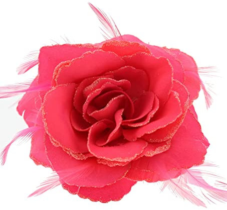 Topkids Accessories Rose Flower Hair Clip Hairband Floral Corsage Fascinator Hair Band Aligator Beak Grip for Women & Girls Wedding Prom Party Special Occasion (Neon Pink)