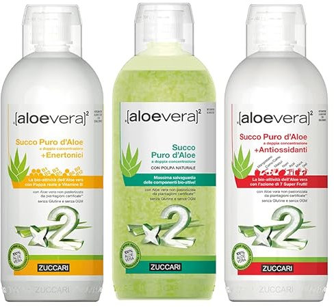 Zuccari - Succo Aloe Vera 3 confezione da 1000 ml [Puro + Antiossidanti + Enertonici]