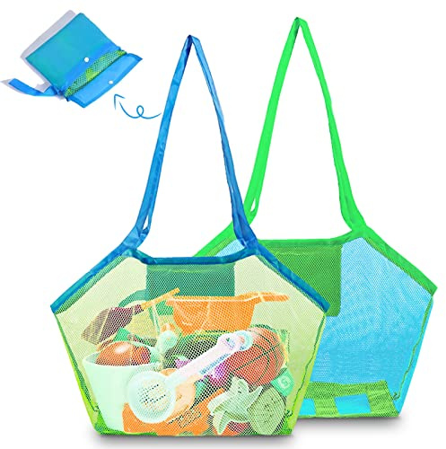 Sandspielzeug Tasche Groß,2 Strandspielzeug Tasche,Netztasche Sandspielzeug Bag,Sandspielzeug Aufbewahrungstasche,Wiederverwendbare Faltbare, für Strandurlaub im Freien,Familie Urlaub (2)