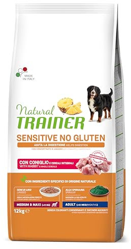 Natural Trainer Sensitive No Gluten Cibo per Cani Adulti Medium&Maxi con Coniglio e Cereali Integrali - 12kg
