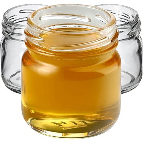 KADAX Lot de 50 mini bocaux en verre de 40 ml avec couvercle à visser, bocaux à essai, pots à confiture, petits pots à miel, bocaux ronds (50 pièces, sans couvercle)