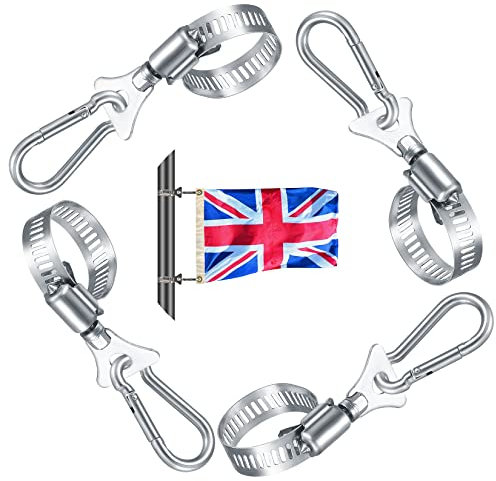 LJAPPLIED 4 Pcs Flag Pole Mounting Ring Clips, Flagpole Mounting Rings, Stainless Steel Flapole Mounting Fastener Rings with 4 Pcs Carabiners Hooks for Outdoor Flag Pole Replacement