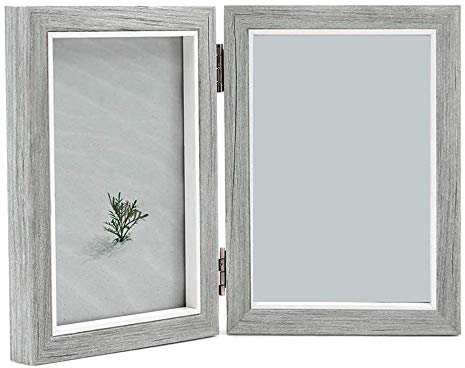 Sxdluzi Doppelter Bilderrahmen 4X6 Rustikale Graue Fotorahmen Klappbare Holzfalte, Hochzeitsgeschenke, Geschenk zum Vatertag der