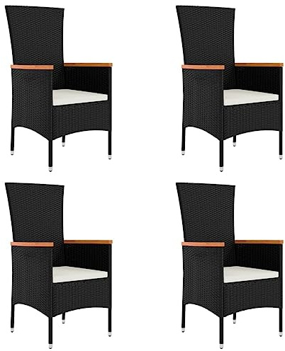 vidaXL Gartenstühle 4 STK., Gartenstuhl mit Kissen Armlehnen, Essstuhl Stahlrahmen, Terrassenstuhl Gartensessel Stuhl, Poly Rattan Schwarz
