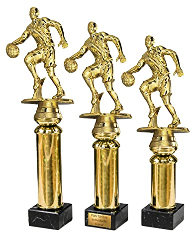 eberin · Basketball Pokale · Basketball Wanderpokal · drippelnder Basketballspieler auf Goldsäule/Marmor schwarz · Pokal in 3 Größen erhältlich · mit oder ohne Gravur · (27,3 cm)