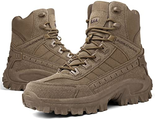 5.AA B2100 Herren-Militärstiefel aus echtem Leder High-Top-Schnürstiefel Lässige Stiefel Offroad-Ausbildung Jagd Klettern Motorrad-Patrouillenstiefel Braun 44EU