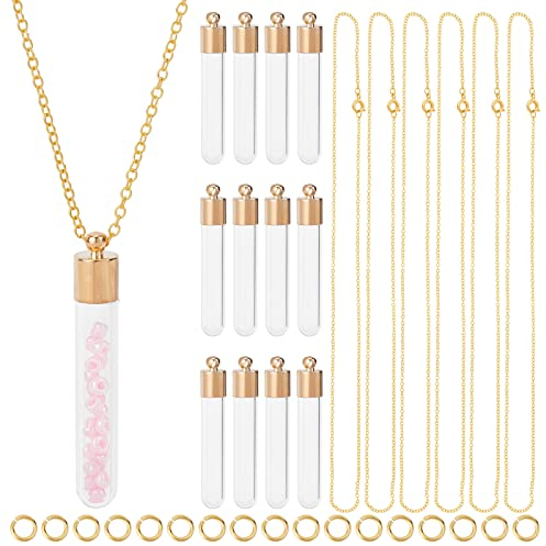 SUNNYCLUE 1 Box 64pcs 12 Sets Glass Bottle Necklace Making Kit Glass Bottle Charm Screw Cap Bottles Empty Hourglass Clear Vial Charm for Jewellery Making DIY Necklaces Beads Perfume Hair Mud Holder