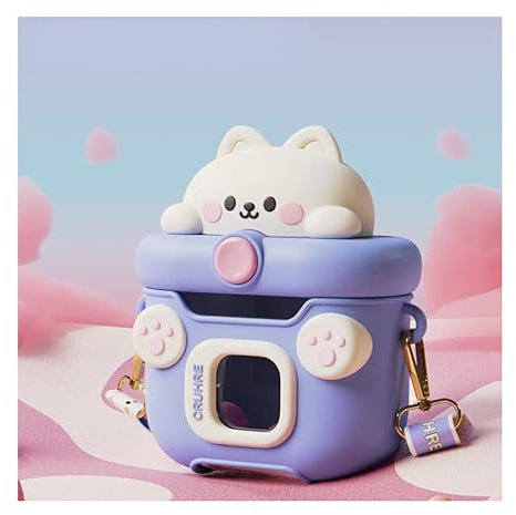 HACODAN Kawaii - Bottiglia di paglia con cinturino, carine bottiglie d'acqua con adesivi per donna, succo di caffè (viola)