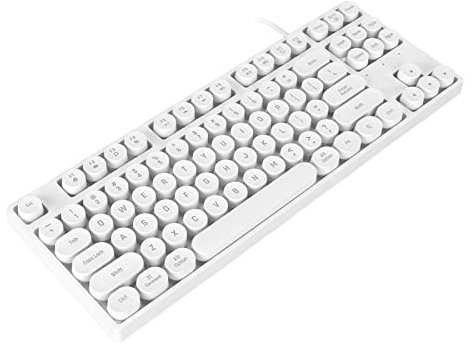Clavier de Jeu Mécanique à 87 Touches, Clavier Filaire rétroéclairé à LED Arc-en-Ciel et Touches Rondes, Clavier D'Ordinateur Compact pour Ordinateur Portable Windows PC Gamer (Blanc)