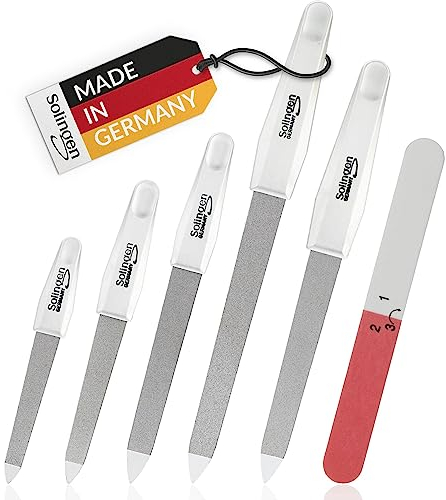 Set Di Lime Per Unghie In Zaffiro Marqus - 6 Pezzi Con Tampone A 3 Vie - Acciaio Inossidabile, Zaffiro A Doppia Faccia Per Unghie Naturali - Manico Antiscivolo Bianco - Kit Per La Cura Delle Unghie
