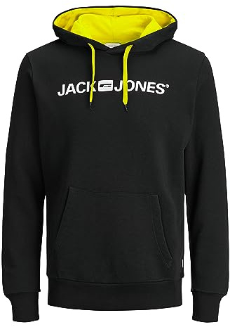 JACK & JONES Felpa con Cappuccio con Logo Male, Nero (Safety Yellow/Reg Fit), L (EU) Uomo