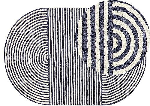 Teppich Wolle gestreift oval 140 x 200 cm weiß / graphitgrau modern Kweta