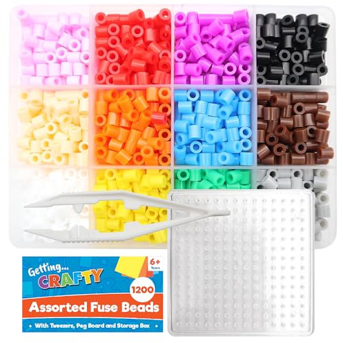 SOL 1,200pk Assorted Fuse Beads Kit with Tweezers and Peg Board for DIY Crafting - Vibrant Iron Beads for Kids - Creative Craft Set for Skill Development, Fine Motor Skills & Fun DIY Projects