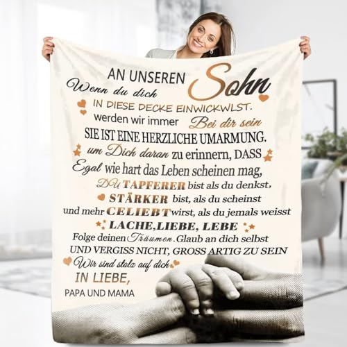 ARRITS Personalisierte Nachricht Brief Decke An Meine Sohn Von Mama und Papa, Kuscheldecke An Unseren Sohn von Eltern, Geschenke für Weihnachten Geburtstag Graduierung 150x220cm