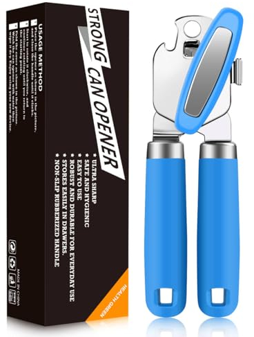 OGIMA Can Opener Manual, Stainless Steel Tin Openers, Effortlessly Open Cans with Heavy-Duty Manual Can Opener - Smooth Edges and Comfortable Grip for Arthritis and Weak Hands (Blue)