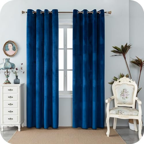 GIRASOLE HOME Coppia Tende Adelaide Morbide Oscuranti Termiche in Velluto 2 Pannelli da 140x220cm con Occhielli, Blu