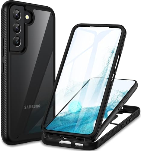 CENHUFO Coque Samsung S22 5G, Antichoc Housse avec Protection d'écran, 360° Protégé Téléphone Etui Double Face Case Robuste Transparent Portable Intégrale Coque pour Samsung Galaxy S22 5G - Noir