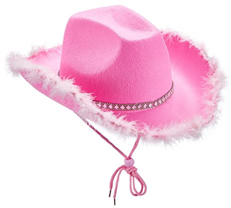 Edhomenn Cappello da cowboy texano da donna, soffice, con piume e bordo in piuma, accessorio per feste in maschera (01 rosa, taglia unica)