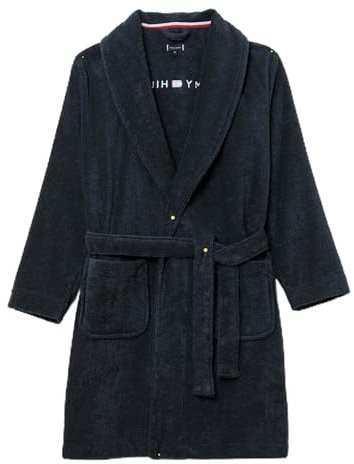 Tommy Hilfiger Kinder Unisex Bademantel Towelling Bathrobe mit Taillengürtel, Blau (Desert Sky), S
