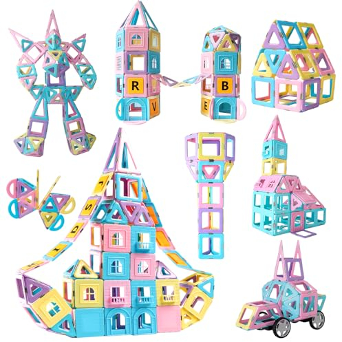 Magblock Magnetische Bausteine, Magnete Konstruktion Spielzeug für 3-8 Kinder, Pädagogische STEM Lernspielzeug Geschenk für Kleinkinder Jungen Mädchen (136 Stück)