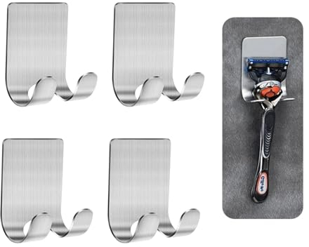 Elegance-go Crochet Adhésif Mural,4 Pièces Porte Serviette Auto-adhésif Crochet Torchon Cuisine Sans Perçage Support Rasoir Douche pour Cuisine, Salle de Bain,Salon,Bureau(Argent)
