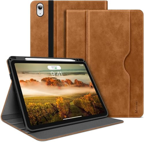 HOLIMET Étui de protection pour iPad Air 13 2024(M2), avec porte-stylo, iPad Air 6 13, en cuir PU, résistant aux chocs, fonction veille/réveil automatique, support multi-angle (marron)