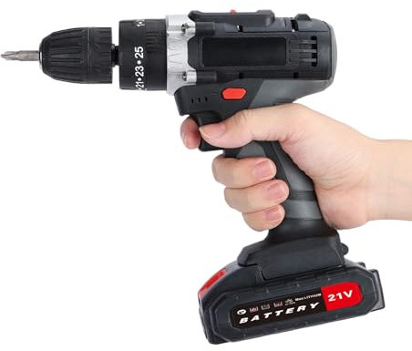 RFEGJVII Avvitatore a percussione, 21 V, kit trapano senza fili con 2 batterie da 1,5 Ah, motore brushless elettrico, senza fili, con set di punte, nero