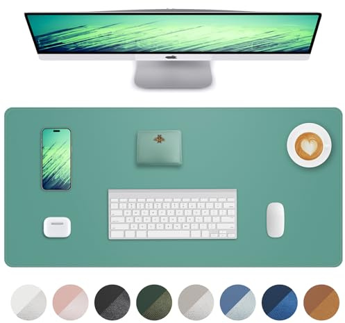 AFIING Schreibtischunterlage aus PU Leder, Große Mausmatte, Rutschfest & Wasserdicht, Tischunterlage für Büro, Homeoffice und Studium (90 x 43 cm, Hellgrün)