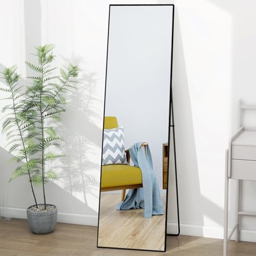 Lazyspace Ganzkörperspiegel, 150 x 40 cm, Schwarz HD Standspiegel mit Rahmen aus Aluminiumlegierung, Hartglas Wandspiegel, Boden großer Spiegel für Schlafzimmer, Garderobe, Wohnzimmer, Ankleidezimmer