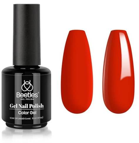 beetles Gel Nail Polish, 15ml Red Colour Soak Off U V LED Gel Nail Art Design Manicure DIY Salon Home Manicure Gift for Women Girls-CL677-RE