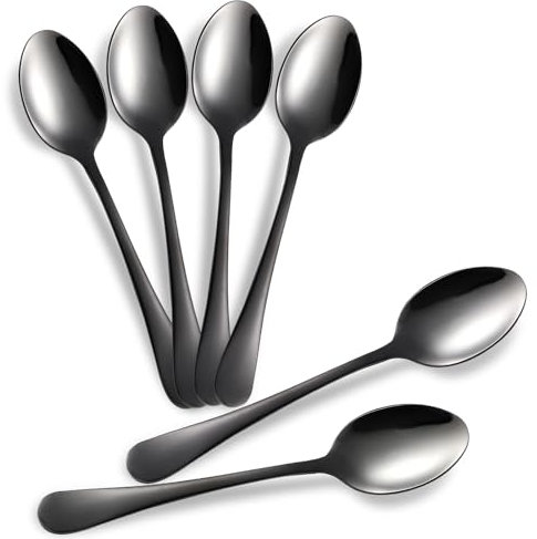 tiokin Lot de 6 petites cuillères à café en acier inoxydable de 12 cm pour café, dessert, thé, apéritif, passe au lave-vaisselle (noir)