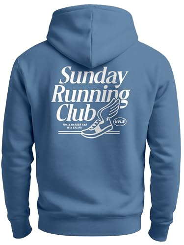 Neverless® Herren Hoodie Backprint Sport Laufen Joggen Grafik Sunday Running Club Retro Rückenaufdruck Fashion Streetstyle