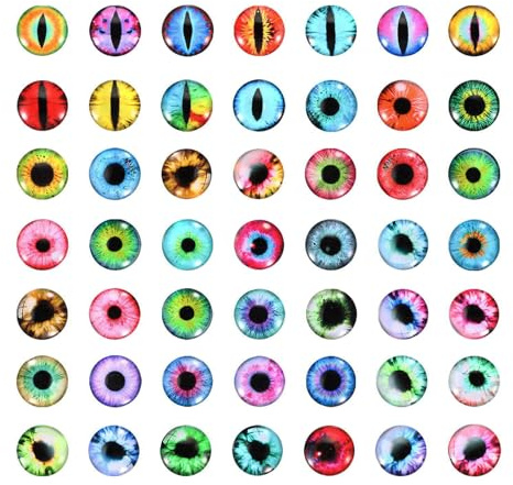 PATIKIL Yeux de Dragon 10mm, 100PCS Œil en Verre Artificielles Ronds Animaux, Yeux de Securite Amigurumi Cabochon pour Fabrication de Poupées en Argile Artisanat DIY Bijoux, Multicolore
