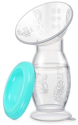 Yohcuro Manual Breast Pump, 4oz Food-Grade & BPA Free Silicone Pump with Lid, Breast Milk Collection, One-Size-Fits-All, High-Temperature Resistant, No-Leak Design (Cyan)