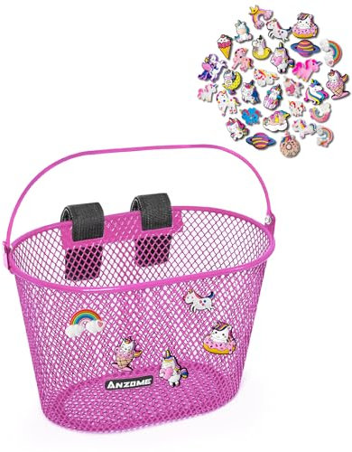 ANZOME Metall Fahrradkorb Vorne für Kinder, Mädchen und Jungen - Lenkerkorb mit Klettverschlüsse Wasserdicht Abnehmbar