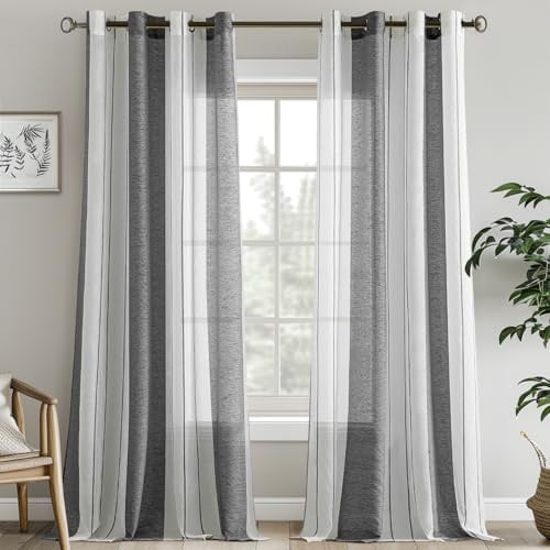 EMEMA Vorhänge mit Ösen Grau-Weiss Streifen 2er Set 140 * 290cm Gardinen | Moderner Wohnzimmer 2er Set Stores Schals mit Ösenschal Halbtransparent Dekorieren Schlafzimmer Vorhang 140x290cm