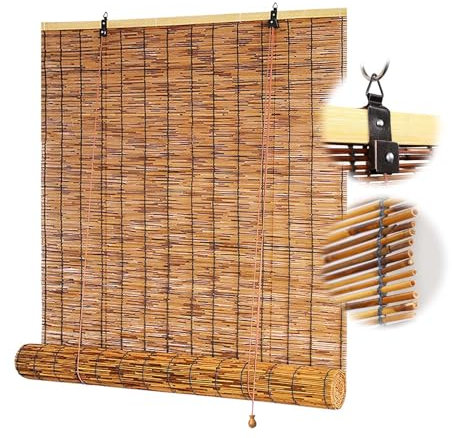 Sonnenschutz Rollo Bambus Sichtschutz Outdoor Bambusrollo Wetterfes 65 90 110 120 140 170cm Breit Raffrollo für Küche Wohnzimmer Terrasse Garten Jalousie Thermo Rollo (Brown)