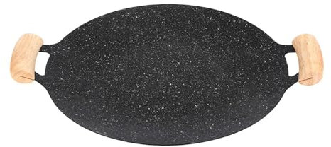 Teppanyaki-Pfanne - Antihaftbeschichtete Gusseisenpfanne mit doppeltem Holzgriff, Grillpfanne für drinnen und draußen, Pfanne, Campinggrill