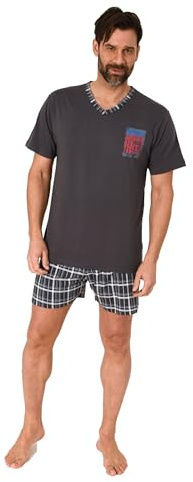 Normann Herren Kurzarm Schlafanzug Shorty Pyjama mit Hose in Karo Optik, Farbe:anthrazit, Größe:54