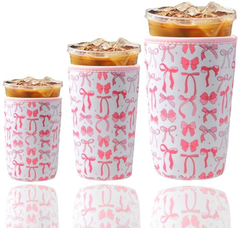 3 Pack Reusable Iced Coffee Cup Sleeve Beverage Holder for 16-32 Ounces Coffee Sleeve for Iced & Hot Drinks Pink Drink Sleeve for Cold Beverages Compatible with Starbucks Dunkin Coffee Cup and More
