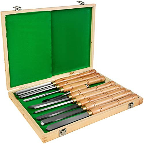 VEVOR Set di Scalpelli per Tornio 8 Pezzi Tornio per Lavorazione Legno di Tavolo da Lavoro, Lunghezza Lama 17,59 cm ca. Spessore 6,5-7 mm, Kit Scalpelli per Tornio