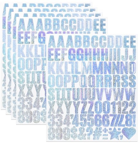 490 Stücke Buchstaben Aufkleber,5 Blätter 1 Zoll Selbstklebendes Vinyl Buchstaben Punzierung Kit für Postfach,Scrapbook, DIY und Basteln, Klebebuchstaben Wetterfest - Silber