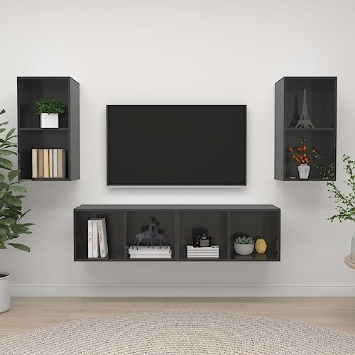 LLEZKBR Centres de divertissement et meubles TV - Meuble TV mural 4 pièces - Bois gris brillant