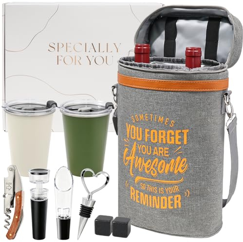 Wine Lovers Gifts for Women, Wine Gifts Baskets, Birthday Mothers Day Gift for Mom Sister Friend Dad Coworker Girlfriend Housewarming Gift Set, Wine Cooler Bag Wine Tote Carrier with Wine Tumblers