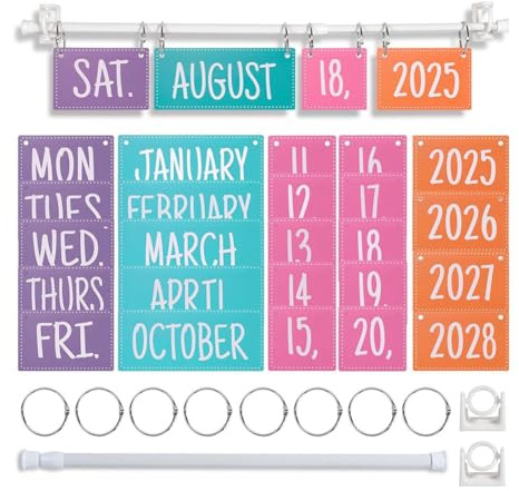 NISHZHU Rainbow Flip Calendar Bulletin Board Set Includes Adjustable Calendar Holder 54 Date Cards