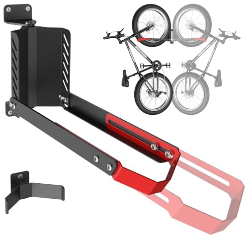 Hochwertige 160° Schwenkbare Fahrrad Wandhalterung, Fahrradständer ohne Schweres Heben, Verstellbare Faltbare Wandhalterung für Platzsparende Aufbewahrung,Passend für 20-29 Reifen(rot/schwarz)