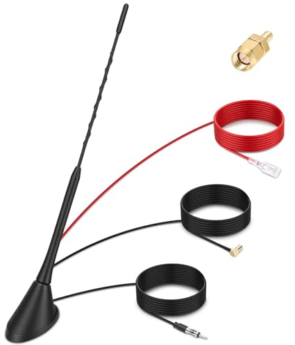 DAB DAB+ Digitale Antenna Auto per Autoradio con 5m Cavo Coassiale | Coassiale Cavo, Connettori SMB/SMA e Presa DIN, Amplificatore Divisore Segnale Autoradio