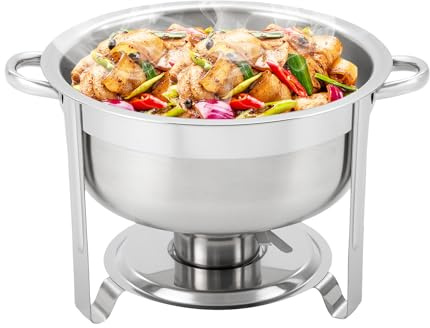 Edelstahl Chafing Dish, 8.5L Speisenwärmer, Warmhaltebehälter Suppentopf, Runde Edelstahl Chafing Dish Profi Set, Abnehmbare Chafing Dish mit Deckel, Wasserpfanne, für Catering, Buffet, Party